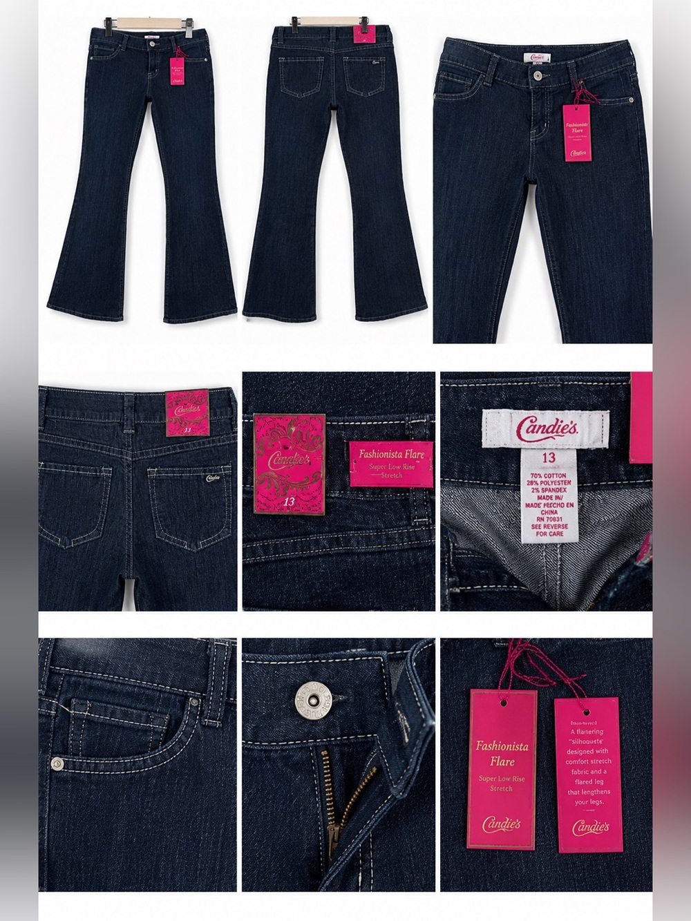 Candie’s Fashionista Y2K Super Flare Jeans Dark Wash Juniors 13 NWT